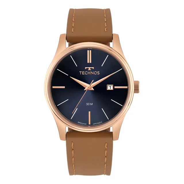 Relógio Technos Steel Rosé Masculino 42mm Pulseira Couro Marrom