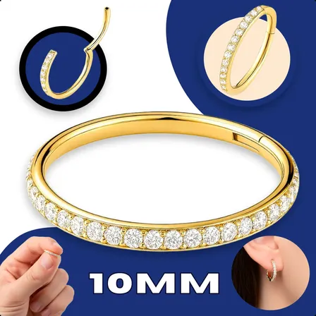 Piercing Titânio Argola Click Cravejada 10mm Dourado Addiesdive® Dourado 10mm