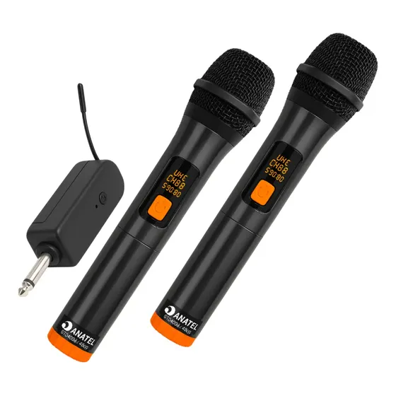 Microfone Sem Fio Para Caixa De Som Com Receptor Duplo 2 Uni Preto