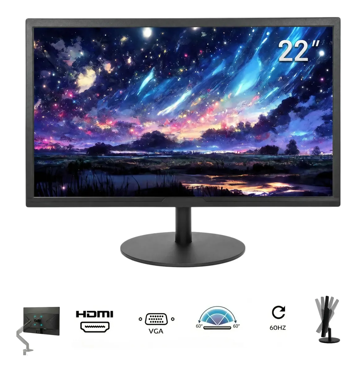 Monitor 22 Full Hd 1920×1080 75hz 16:9 Hdmi Vga 5ms Preto 127/220v