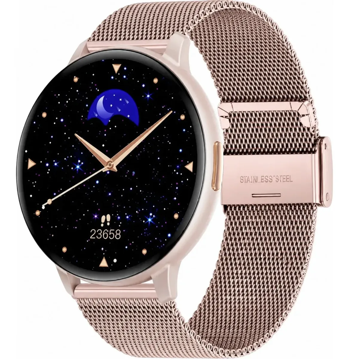 Smartwatch Lige Touch Screen/bluetooth 5.3/monitor De Saúde Rosa Lisa Ou Milanesa Roas Ou Rose Preto