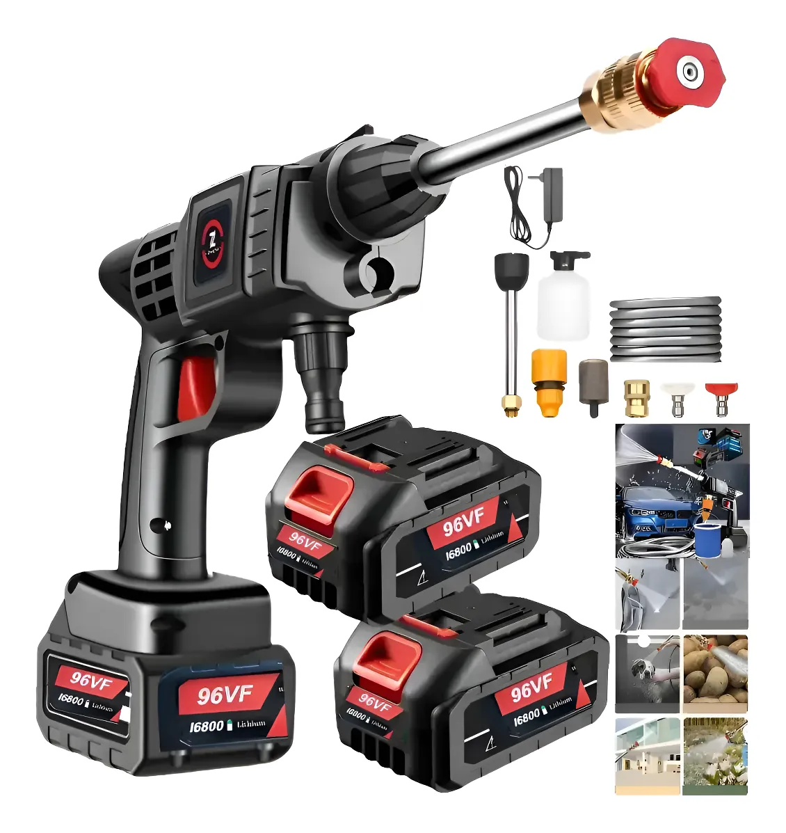 Lavadora Portátil Lava Jato Alta Pressão Carro 2 Bateria 96v Preto 96v 50hz/60hz