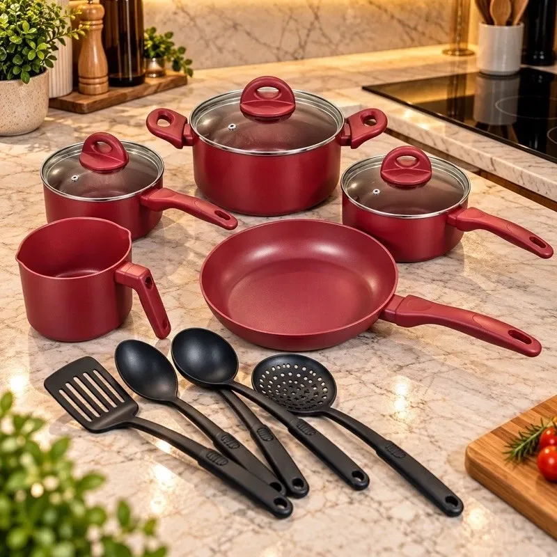Jogo De Panelas Champs Elysees 14 Peças Antiaderente Vermelho Vinho