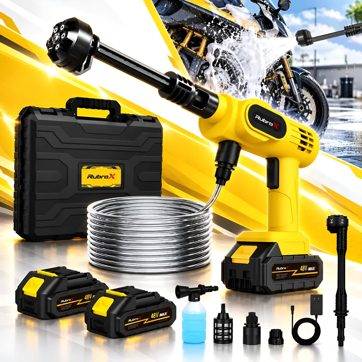 Rubrox 6 Em 1 Lavadora Portátil Lava Jato De Alta Pressão Amarelo 127/220v 50 Hz/60 Hz