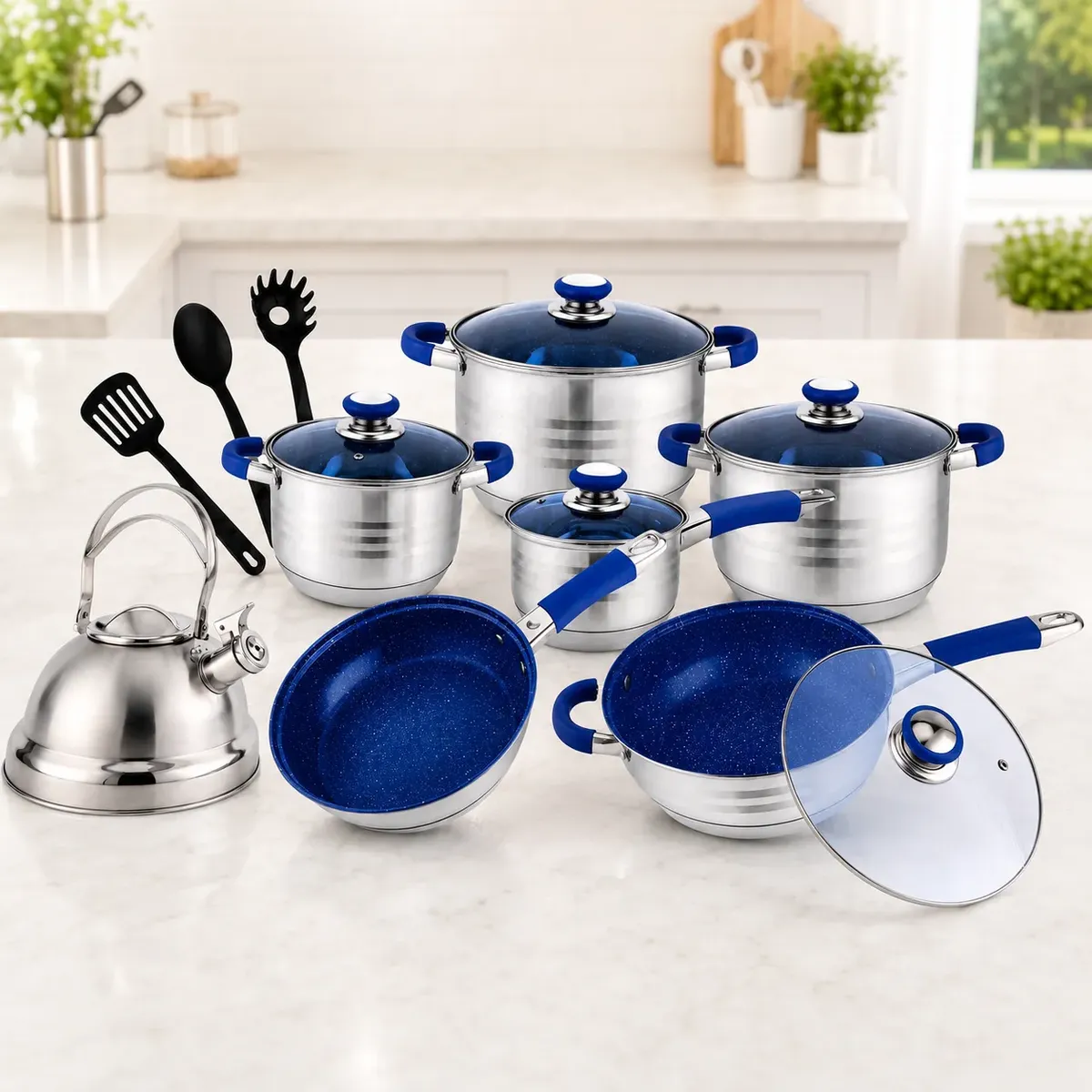Jogo Panelas Longstar 16 Peças Inox Antiaderente Chaleira