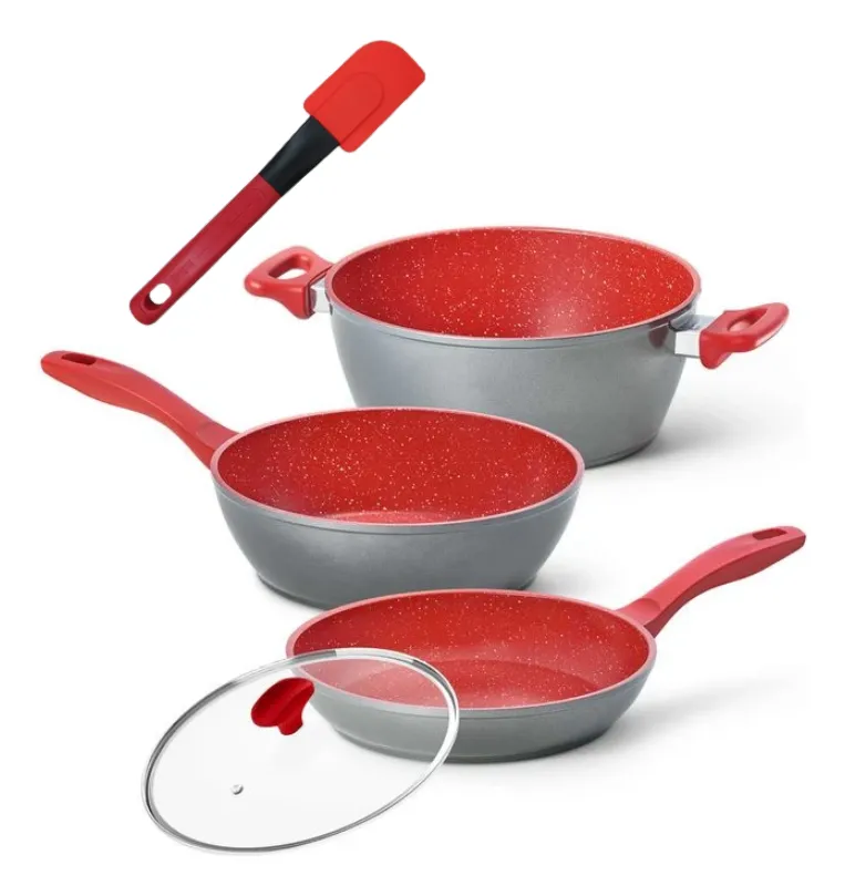 Jogo De Panelas Polishop Flavorstone Com 4 Pçs Antiaderente Vermelho
