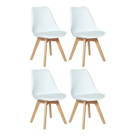 Kit 4 Cadeiras Charles Eames Leda Design Wood Elidy Tulipa Saarinen Jantar Cozinha Branco