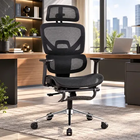 Cadeira Para Escritorio Ergonomica Levitus Marqs Home Giratoria Confortavel Resistente 200kg Com Suporte Lombar 3D Apoio Para Os Pés E Encosto De Cabeça Ajustável Preto