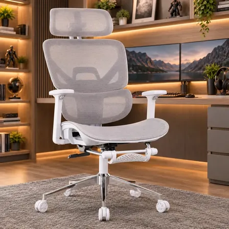 Cadeira de Escritório Marqs Home Levitus Ergonômica c/ Apoio p/ Pés e Suporte Lombar, Cinza