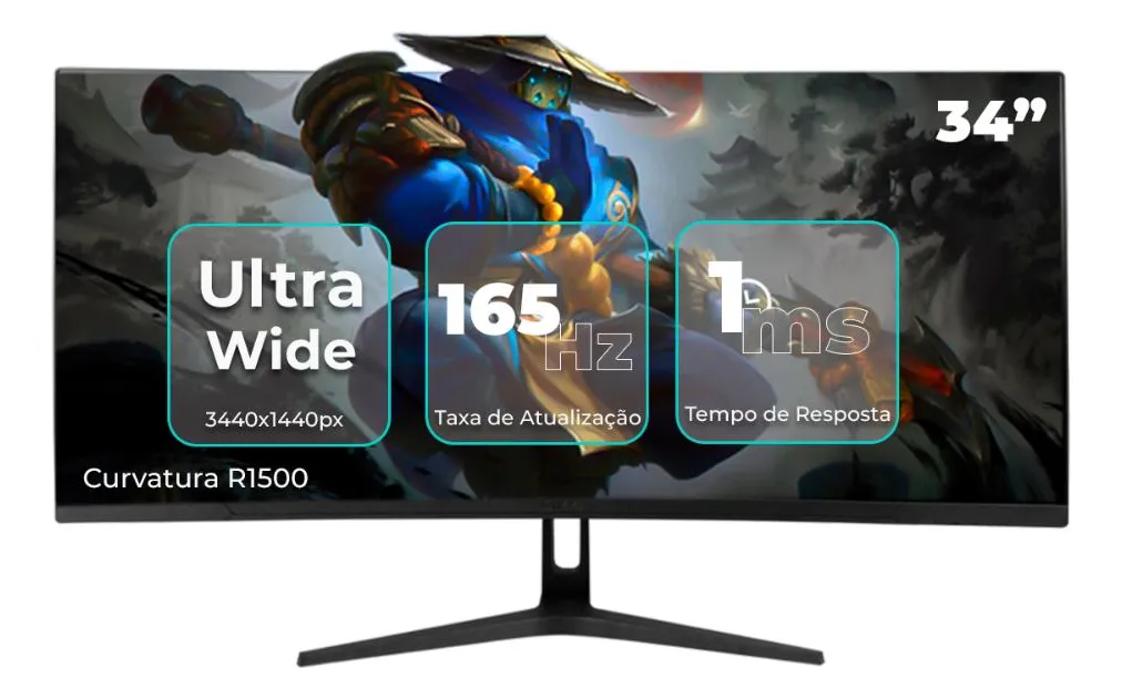 Monitor Gamer Curvo 34 Polegadas Qhd Led Rgb 1ms 144hz Hdmi