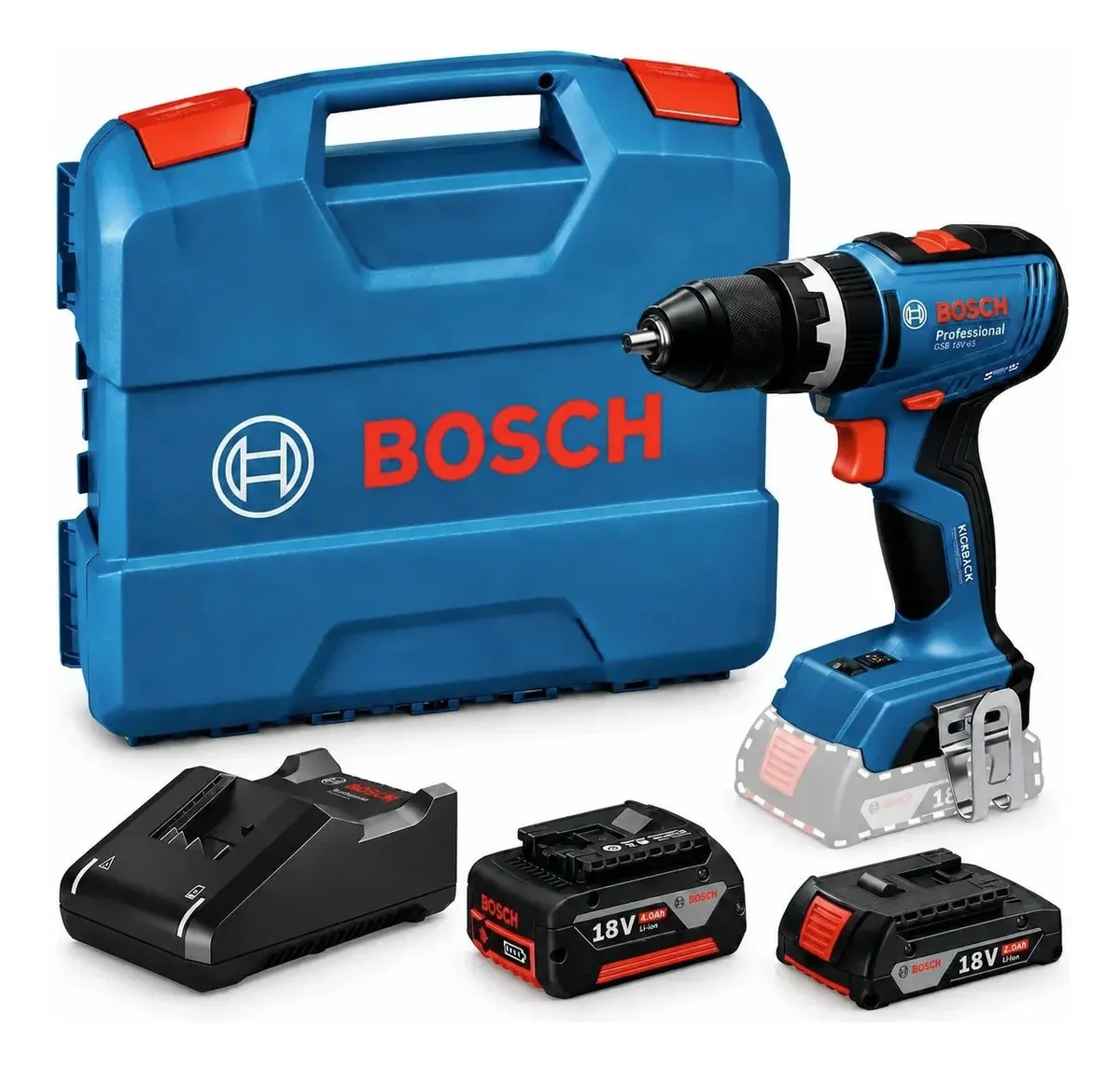 Furadeira Impacto Bosch Gsb 18v-65 Com 2 Baterias 2ah E 4ah Azul-marinho 127/220v