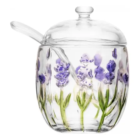 Açucareiro C/ Colher Lavanda Hand Painting 11,3cm - Lyor Transparente