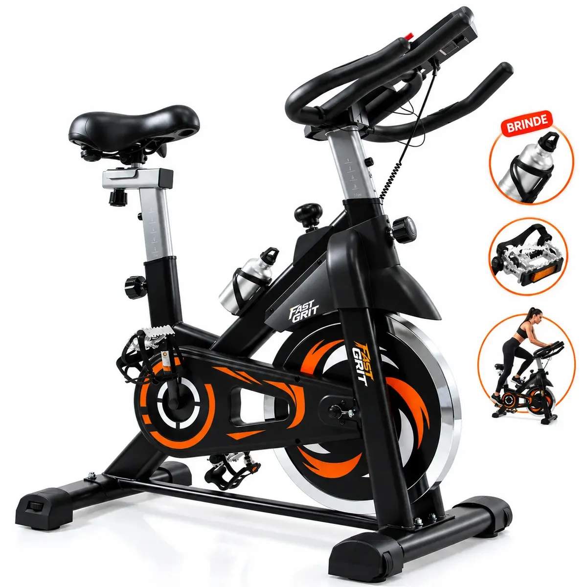 Bicicleta Ergométrica Spinning Fitness Com Roda De Inércia De 20kg Fast Grit Original Cor Preto Preto/Laranja