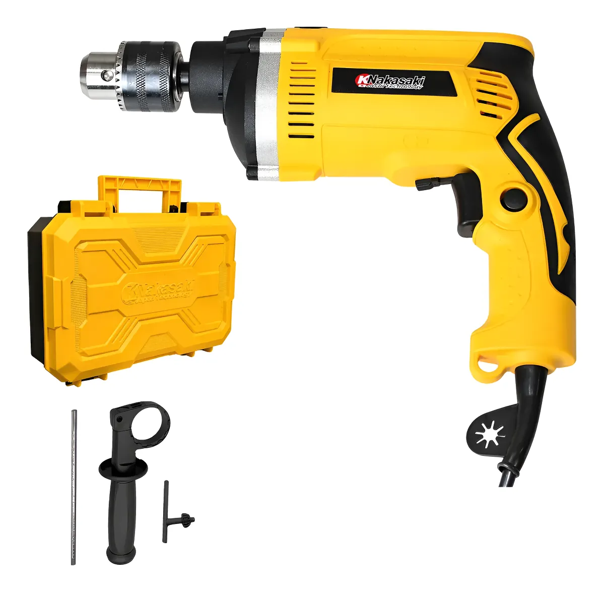 Furadeira Cabeça De Ferro Nakasaki 900w 220v Maleta Amarelo 220v 900w