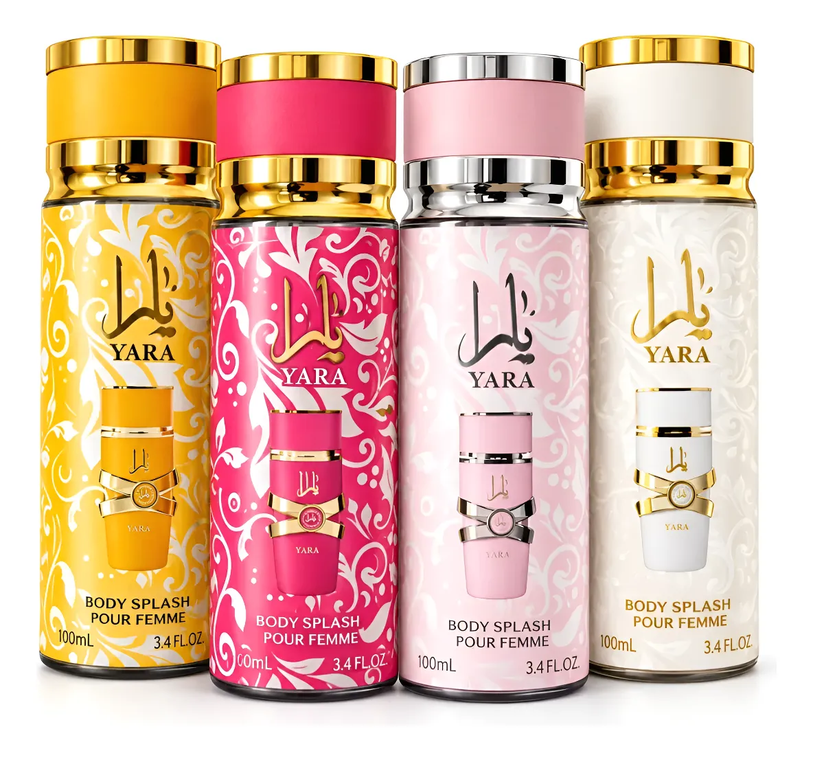 Kit 4 Body Splash Árabe Feminino Pink Rose Yellow White 90ml