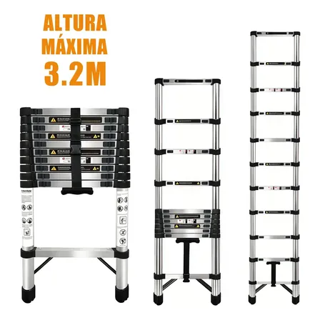 Escada Telescópica Extensível JST ETI320 3,2m Inox 11 Degraus Antiderrapante