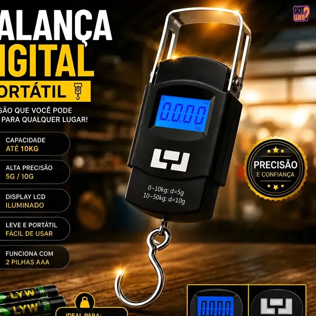 Balança Mala Digital Portátil De Mão Bagagem Gancho De Pesagem Gotwire Até 50kg Preto