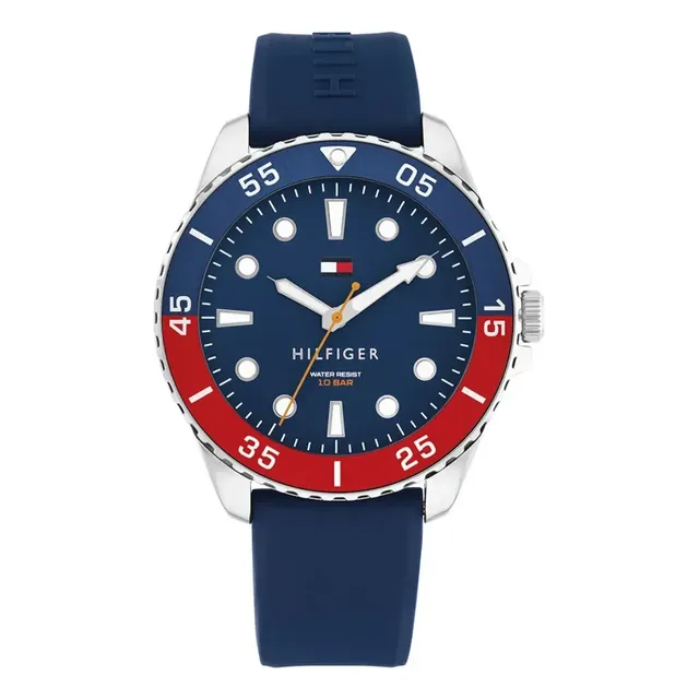 Relógio Tommy Hilfiger Masculino Borracha Azul 1792200 Vermelho Branco