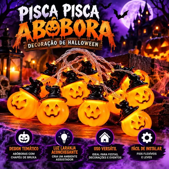 Pisca Pisca Abóbora Decoração Halloween Festa Tdx Luzes Laranja Luz Laranja Cordão Decorativo Enfeite Festa Das Bruxas Decoração Halloween Para Casa Festa Evento Varanda TDX