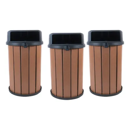 Lixeira para Área Externa de 100 L, Kit com 3 na Cor Marrom
