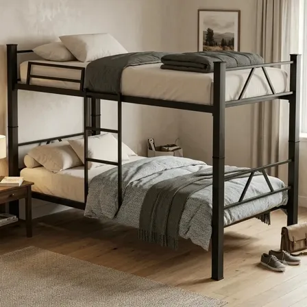 Cama Beliche Solteiro Klm Aço Reforçado Tubular -metal Cor Preto Beliche Steel