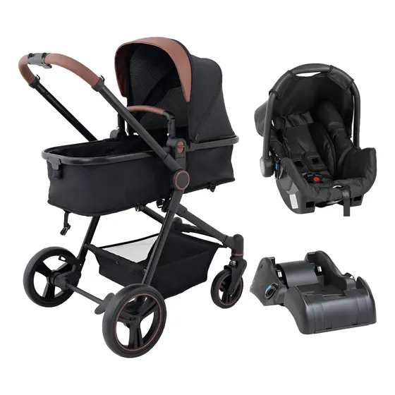 Carrinho Bebê Conforto Moisés Galzerano Ivy Travel System Pt Cor Preto Caramelo Chassi Preto Caramelo