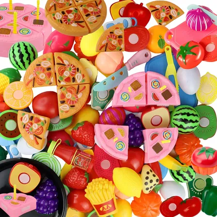 Kit Cozinha Infantil Pizza Frutas De Cortar Brinquedo Velcr Cor Colorido
