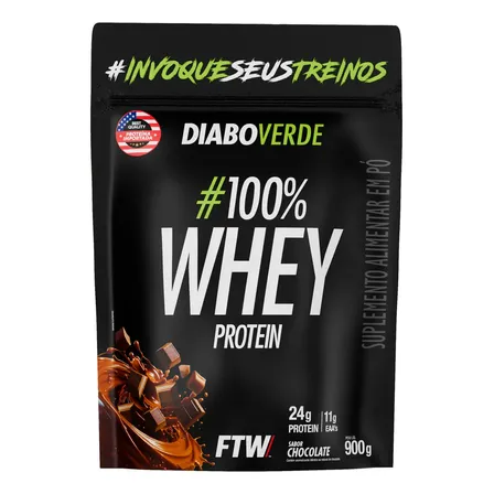 Suplemento Em Pó 100% Whey Protein Diabo Verde Sabor Chocolate Refil 900g Ftw