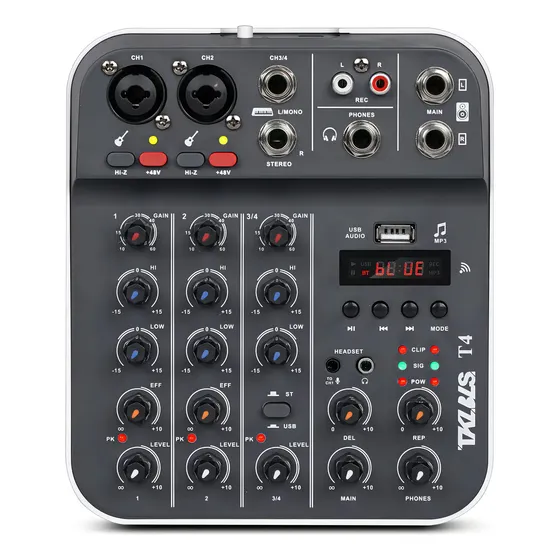 Mesa De Som Usb Tklbls T4 De 4 Canais Para Mixador Bluetooth 48v Mixer Outdoor Mp3 Audio Mixer Church, Etc.