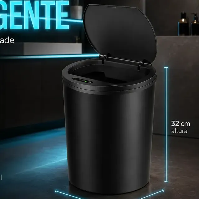 Lixeira Inteligente Automática Preta Universal Com Sensor Lumi Recarregável Anti Odor 16l