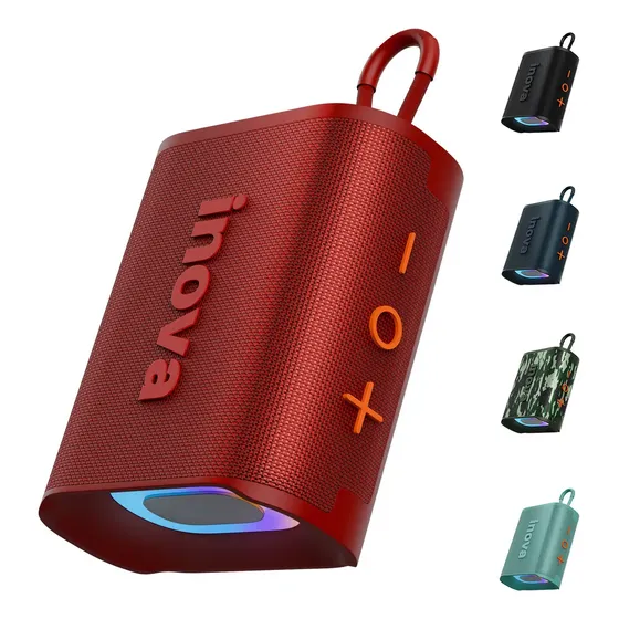 Caixa de Som Inova Bluetooth Portátil 20W Com Rádio FM e Luzes LED RGB Vermelha