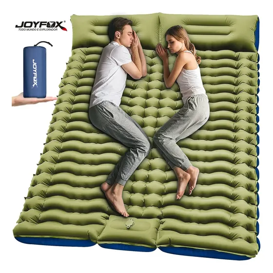 Colchão Inflável Dobrável Joyfox Para Acampamento 203 Cm X 136 Cm X 10 Cm, Dupla Face, Verde + Azul