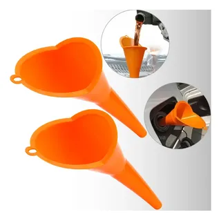 Funil Plástico Longo Power Boys Bestfer Troca Óleo Combustível 28cm Laranja 2unds