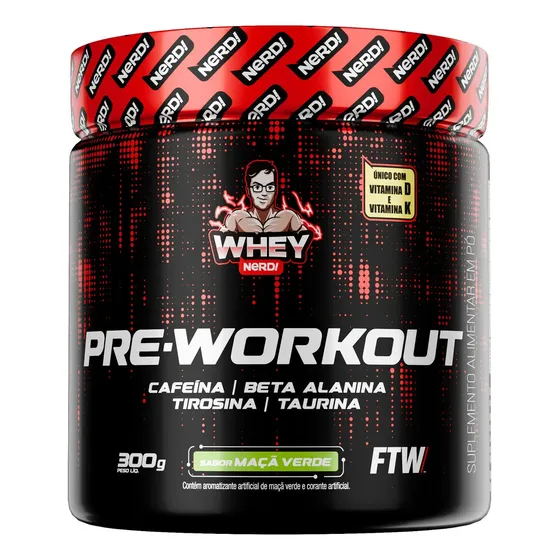 Pré-Workout Whey Nerd Maçã Verde 300g Sem Glúten Cafeína e Aminoácidos