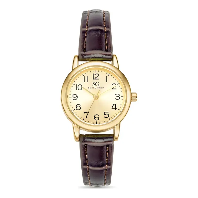 Relógio Saint Germain Houston Feminino Analógico Marrom Dourado Com Pulseira de Couro Sintético
