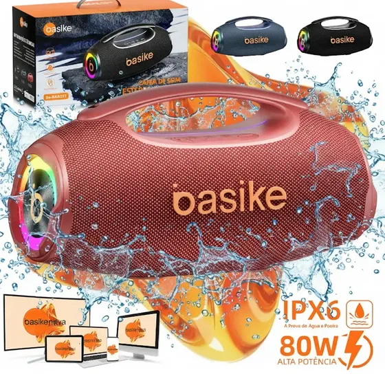 Boombox Basike Portátil 80W Bluetooth 5.3 com Luz RGB e Baixo Forte – Rosa