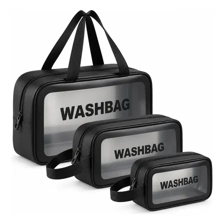 Kit Necessáire Washbag Feminina Maquiagem Cosméticos Viagem Cor Preto Desenho Do Tecido Lisa