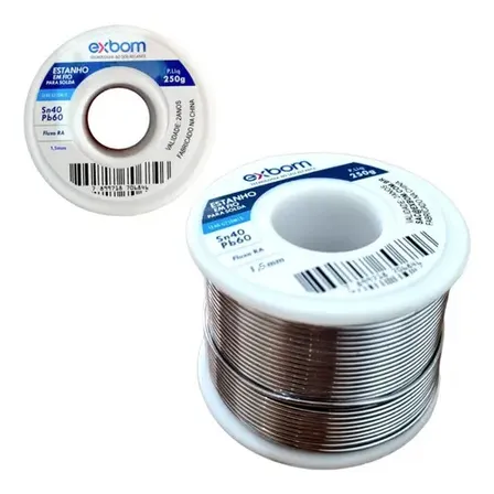 Estanho Em Fio Para Solda 1mm 40x60 Sn40 Pb60 Com Fluxo Ra Rolo 250g