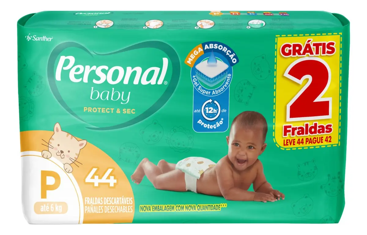 Fraldas Personal Protect & Sec P 44 unidades