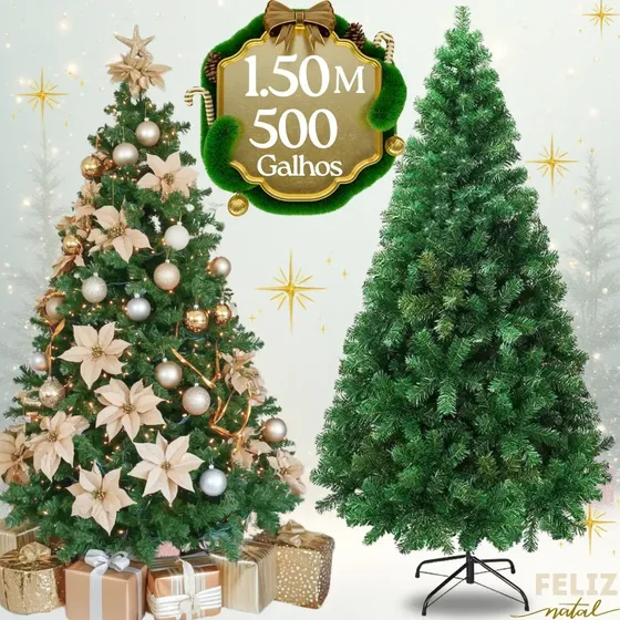 Árvore De Natal Luxo Premium 150cm Com 500 Galhos Pinheiro Verde Pé De Ferro D&quotpresentes