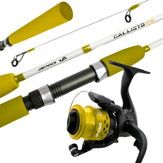 Kit Vara Callisto 1,35m 2 Partes + Molinete Jp250 Lt Sports Amarelo