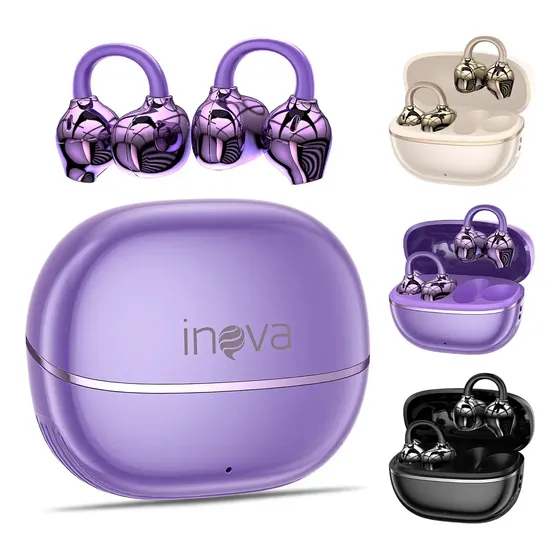 Fone de Ouvido Basike Bluetooth Clip-Ear Sem Fio com Microfone e Estojo de Carregamento Violeta