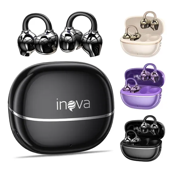 Fone de Ouvido Basike Bluetooth TWS Clip-Ear Sem Fio Para Academia e Treino Preto