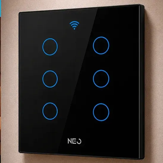 Interruptor Inteligente Smart Wi-fi 2.4 GHz Alexa google 6 Botões 4x4 Bivolt Preto Cod: 291990446 Neo Avant