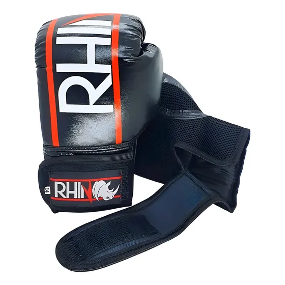 Luva De Boxe Muaythai Rhino Profissional Tamanho 14oz - Boxing Treino Saco de pancada Academia Competição Mão Força Unissex Cor Preto
