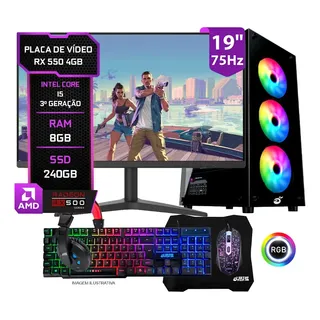 Pc Gamer Completo Setup Ninja Shadow Iii, Intel Core I5, 8gb Ram, Ssd 240gb, Monitor 19 , Kit Periféricos