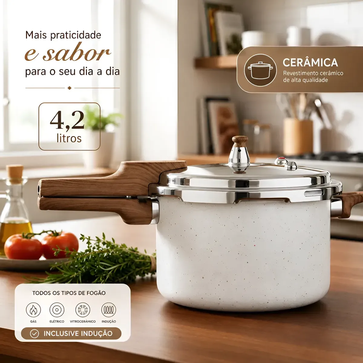 Panela De Pressão Antiaderente Cerâmica Indução Mimo 4,2l Mármol