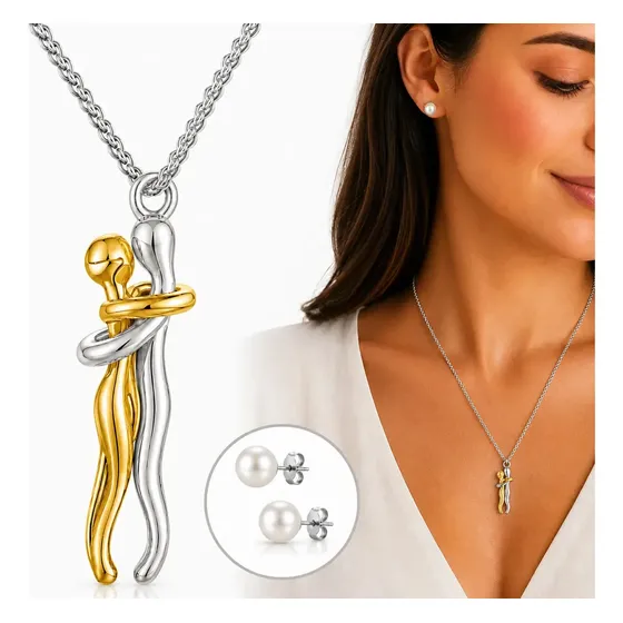 Colar Com Pingente Abraço Banhado A Ouro 18k Cor Corrente Inox Prateado