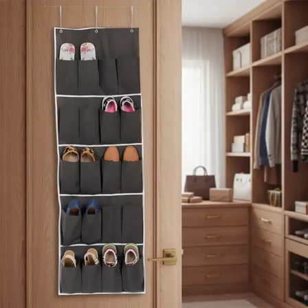 Organizador Sapatos Sapateira Vertical Atrás Porta 24 Bolsos Cor Chumbo