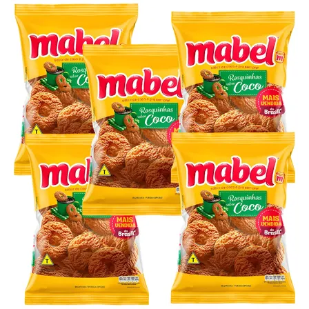 Biscoito Rosquinha Mabel Coco Crocante Kit 5 Pacotes 1,5kg